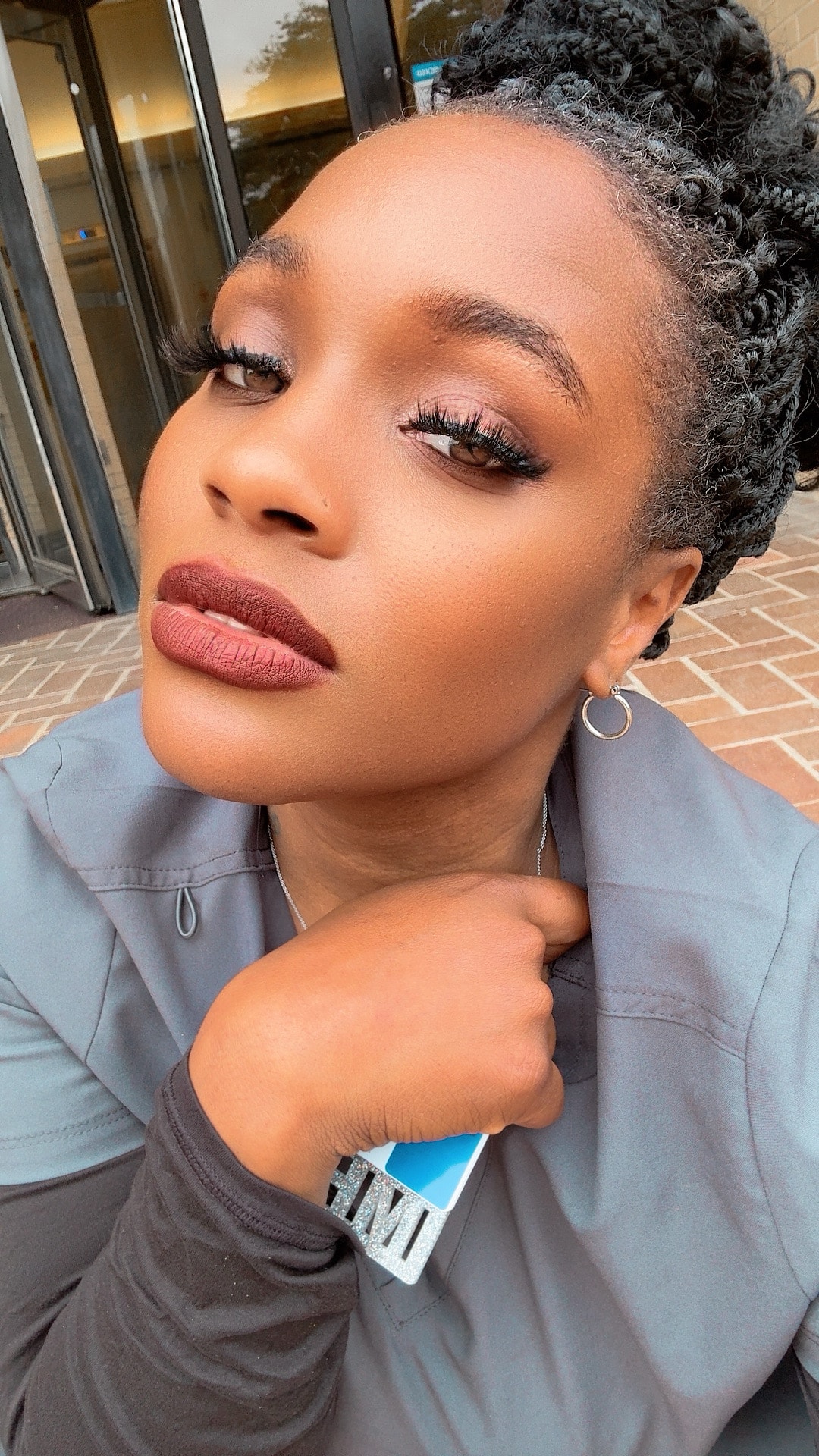 MIAMOR portrait grey jacket dark lip